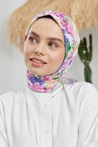 Tesettür Giyim - Pro Line Flower Desen Eşarp - Pembe - Emproyal